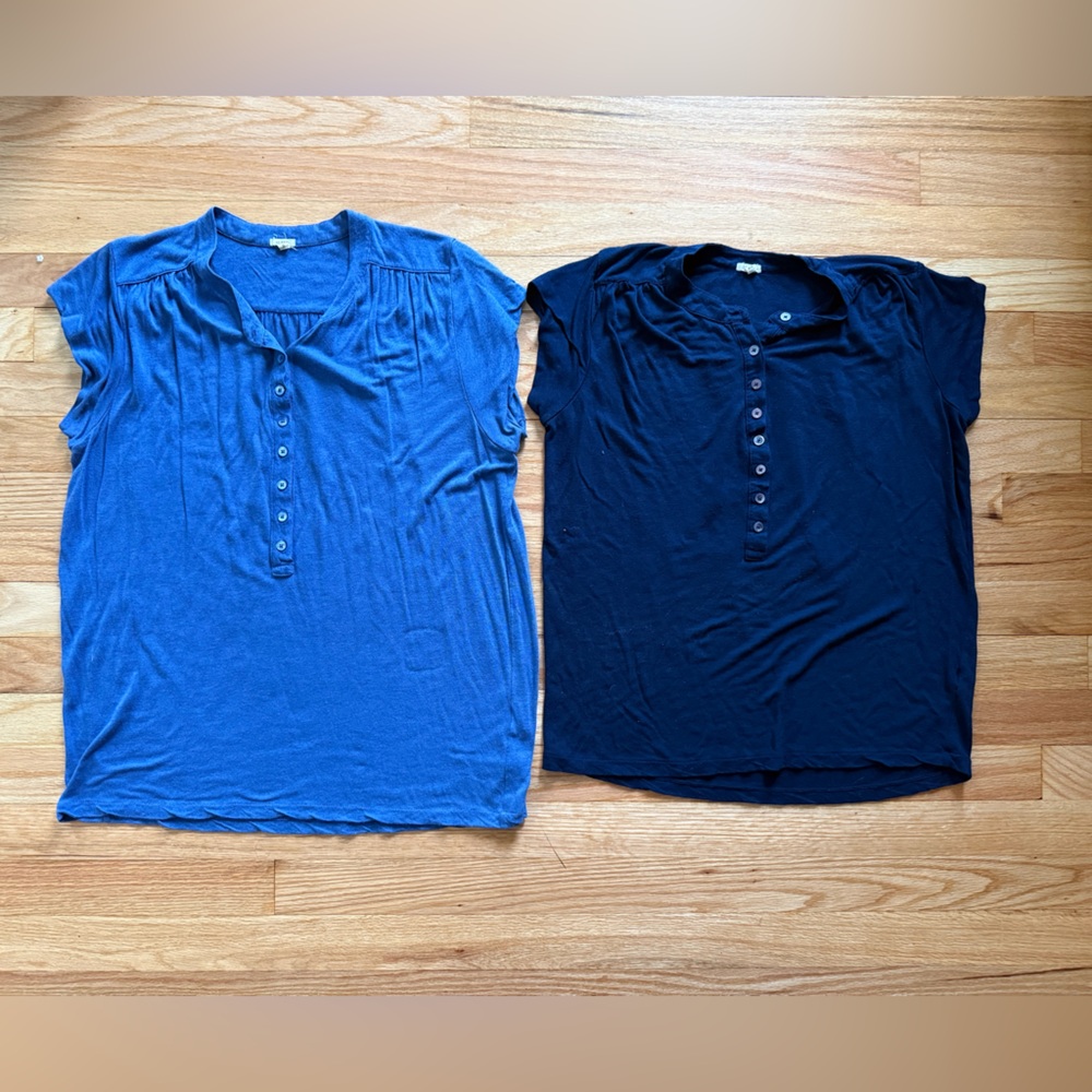 J. Crew Blue Button Henley Top Pair XS/S